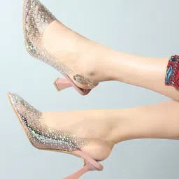 Retro Walk Embellished Pointed Toe Block Heels image 4