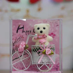 eCraftIndia White & Pink Cycle with Teddy Bear Valentine Gift Set-image-84