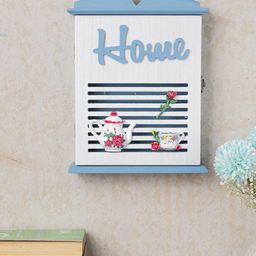 Market99 Blue & White Wood House Shaped Key Holder Box-image-85
