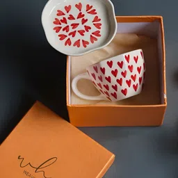WEAVING HOMES Red & White Printed Ceramic Glossy Mugs Set of Cups and Mugs-49