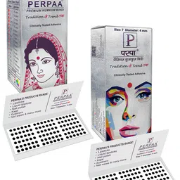 PERPAA Set of 2 Black Velvet Kumkum Bindi Box with 15 Flaps Each - Size 7-26