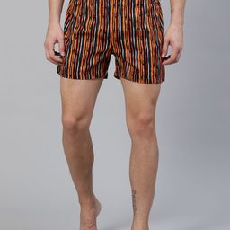 East Ink Men Black & Orange Digital Striped Pure Cotton Boxers EIBXCO011-image-76