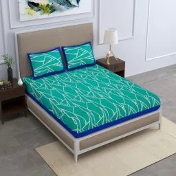 uniqchoice Green Abstract 120 TC Cotton Queen Sized Bedsheet with 2 Pillow Cover-picture-13