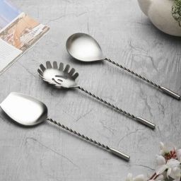 vareesha Antique Matt Finish Stainless Steel Twisted Handle Serving Spoons Set of Three-picture-27