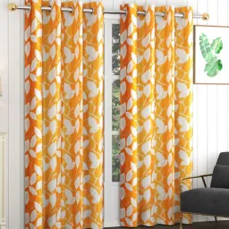 exporthub Yellow Polyester Floral 5ft Blackout Eyelet Window Curtains (Pack of 2)-picture-26