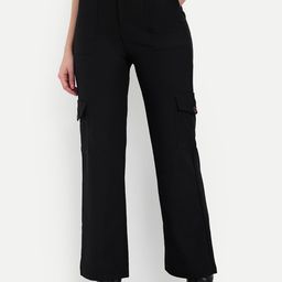 BROADSTAR Women Smart Straight Fit High-Rise Easy Wash Corduroy Cotton Cargos Trousers-picture-43