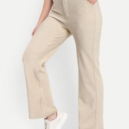 BROADSTAR Women Smart Straight Fit High-Rise Easy Wash Cotton Corduroy Regular Trousers-image-71