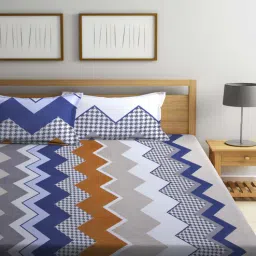 arrabi Multicolor Geometric 300 TC Cotton Blend Double King Sized Bedsheet With 2 Pillow Covers-picture-39