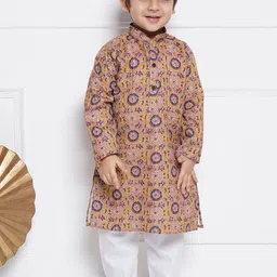 Aj DEZInES Boys Floral Printed Straight Mandarin Collar Pure Cotton Kurta With Pyjama-39
