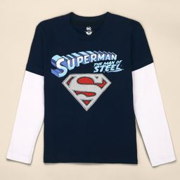 Kids Ville Boys Blue & White Superman Printed Pure Cotton T-shirt-image-93