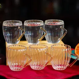 borotech Vintage Barrel Tea Mug Set 6 Borosilicate Glass Cups with Rustic Design-picture-1