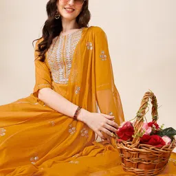 KALINI Ethnic Motifs Embroidered Sequinned A-Line Kurta With Palazzos & Dupatta image 2
