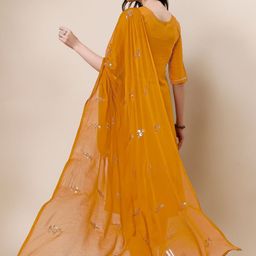 KALINI Ethnic Motifs Embroidered Sequinned A-Line Kurta With Palazzos & Dupatta image 5