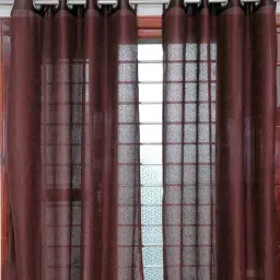 exporthub Brown Abstract Polyester 7 Ft Sheer Eyelet Door Curtains (Set of 2)-picture-44