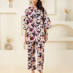 GULABOSITABO Floral Printed Mandarin Collar Pure Cotton Top With Trousers-image-49