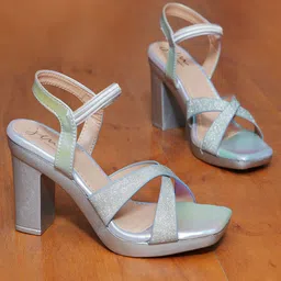 JM Looks Embellished Square Toe Block Heels With Ankle Loop image 2