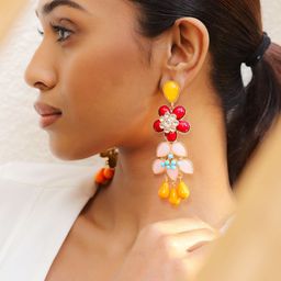 Rubans 18K Gold-Plated Multi-Color Floral Statement Big Drop Earrings-image-24