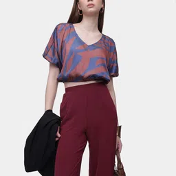 French Connection Abstract Printed Extended Sleeves Crop Top-image-7
