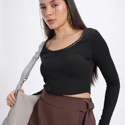 glitchez Showstopper Ribs Lace Insert Detail Fitted Crop Top-image-48