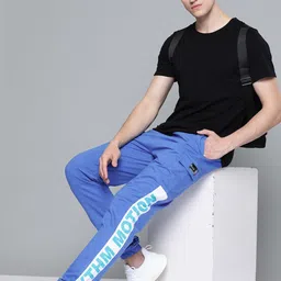 HRX By Hrithik Roshan Lifestyle Men Strong Blue Bio-Wash Typography Track Pants-image-86