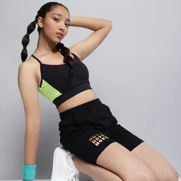 HRX By Hrithik Roshan Lifestyle Girls Jet Black Bio-Wash Typography Shorts-image-87