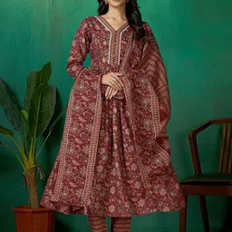 Sangria Printed Pure Cotton Anarkali Kurta & Trouser With Dupatta-picture-4