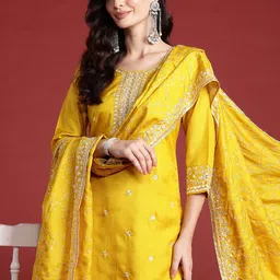 Indo Era Floral Embroidered Sequinned Kurta With Trousers & Dupatta-35
