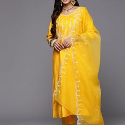 Indo Era Women Floral Embroidered Thread Work Liva Kurta with Trousers & With Dupatta-picture-25