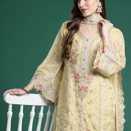 Indo Era Ethnic Motifs Embroidered Panelled Sequinned Kurta With Trousers & Dupatta-30