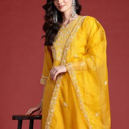 Indo Era Floral Embroidered Thread Work Kurta with Trousers & Dupatta-picture-15