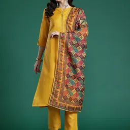 Indo Era Ethnic Motifs Embroidered Regular Kurta with Trousers & Dupatta-picture-12