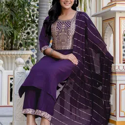 SANISA Women Woven Design Zari Kurta with Trousers & With Dupatta-picture-15