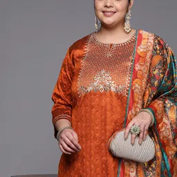Varanga Plus Size Embroidered Kurta With Trousers & Dupatta-picture-14