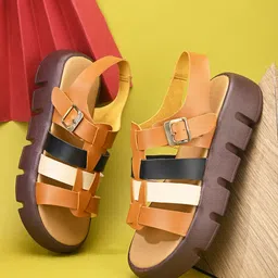 El Paso Colourblocked Open Toe Flatform Heels With Backstrap-1