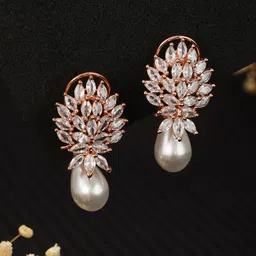 Saraf RS Jewellery White & Rose Gold-Plated Contemporary Drop Earrings-53