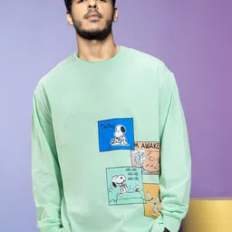 Bewakoof Official Peanuts Merchandise Snoopy Stripboard Graphic Printed Oversized T-shirt-image-63