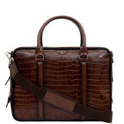 Eske Men Tan Brown Animal Print Textured 15 inch Leather Laptop Bag-26
