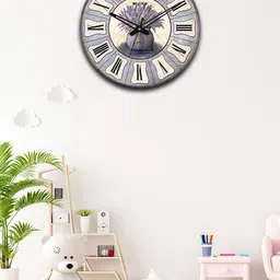 OLIVE TREE Purple & Beige Printed Wooden Round Shaped Contemporary Wall Clock-image-69