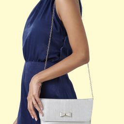 Lavie Gilter Women Gold-Toned & Silver-Toned Textured Envelope Clutch With Bow Detail-10