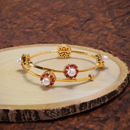Zaveri Pearls Gold-Toned Cubic Zirconia & Pearls Studded Wrap Around Bracelet-6