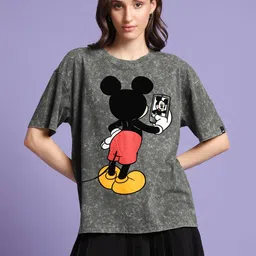 Bewakoof Women Mickey Mouse Graphic Printed Round Neck Pure Cotton Relaxed Fit T-shirt-picture-8