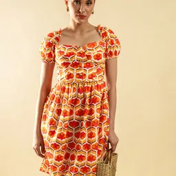 Stylecast X Hersheinbox Cotton Floral Print Puff Sleeves Empire Dress-image-43
