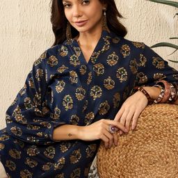 AHIKA Floral Print Mandarin Collar Three-Quarter Sleeves Top-image-7