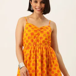 FABRIC FITOOR Mustard Yellow & Orange Floral Print Peplum Top-picture-21