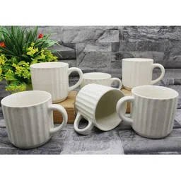 laghima jadon 6 White Textured Ceramic Matte Mugs Set of Cups and Mugs-4