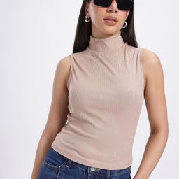 glitchez Realistic Comfort Self-Striped High-Neck Fitted Top-image-38