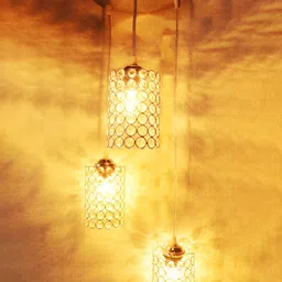 SHRI MAHAL ANTIQUES Silver-Toned Crystal & Steel Ceiling Lamp-image-95