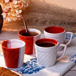 Storepedia White & Brown Handcrafted Solid Ceramic Glossy Cups Set of Cups and Mugs-46