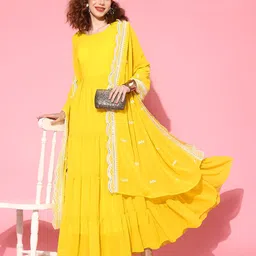 Kvsfab Solid Georgette Maxi Dress with Dupatta-46