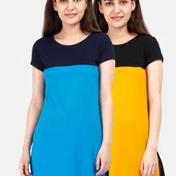 Fleximaa Blue & Yellow Set Of 2 Colourblocked Pure Cotton Top-image-62